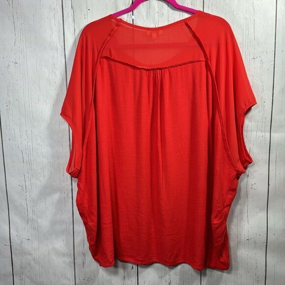 Umgee Linen Blend Boho Dolman Neon Orange High Low Minimalist Top Blouse - Picture 12 of 12